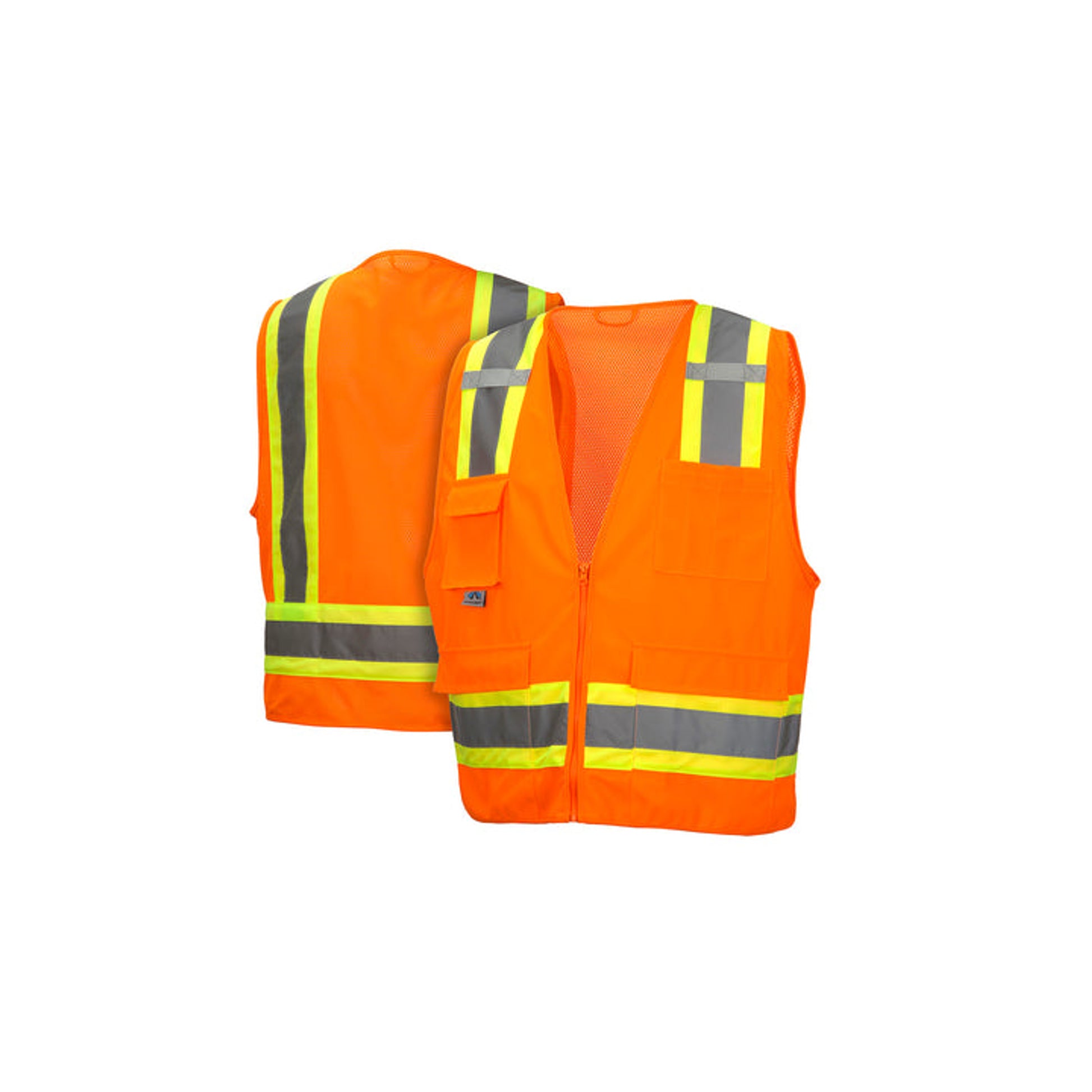 Pyramex - Surveyor Vest - Hi-Viz Orange 2" Reflective Striping W/Contrast Trim & Zipper Front Closure