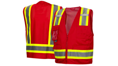 Pyramex RVZ24CP Survey W/Clear Pocket - Red Surveyor's Vest
