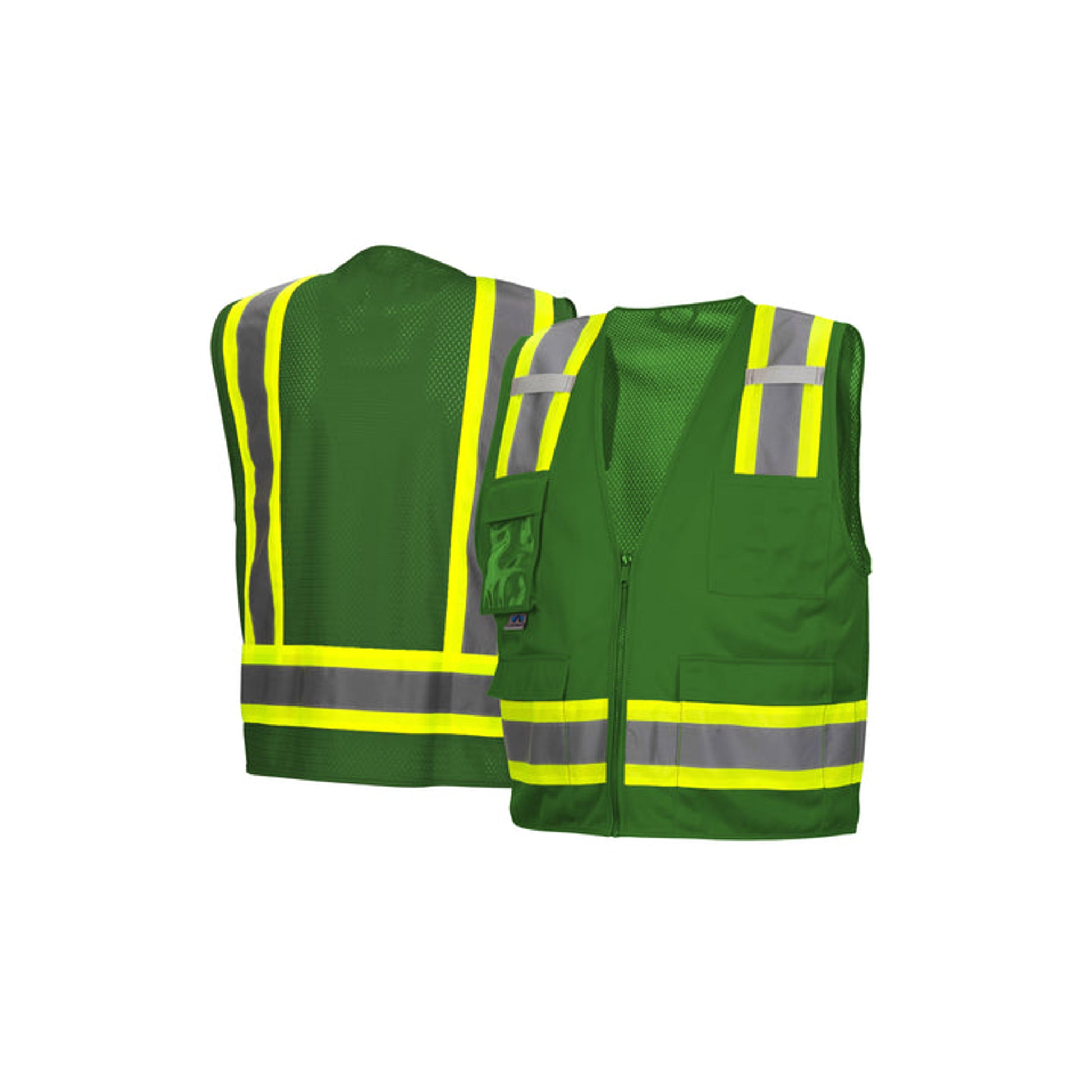 Pyramex- Survey Vest W/Clear Pocket-Green Solid Front And Mesh Back & 2" Reflective Stripe