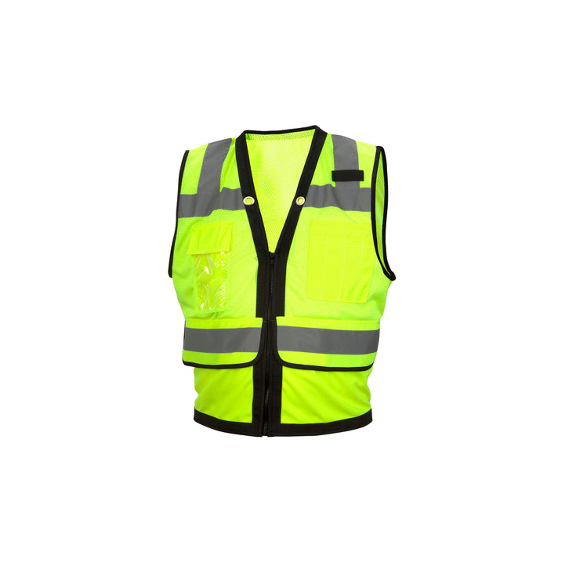 Pyramex - Vest - Hi-Viz Lime W/Black Trim 2" Reflective Striping W/Metal Grommet Collar & Zipper Front Closure