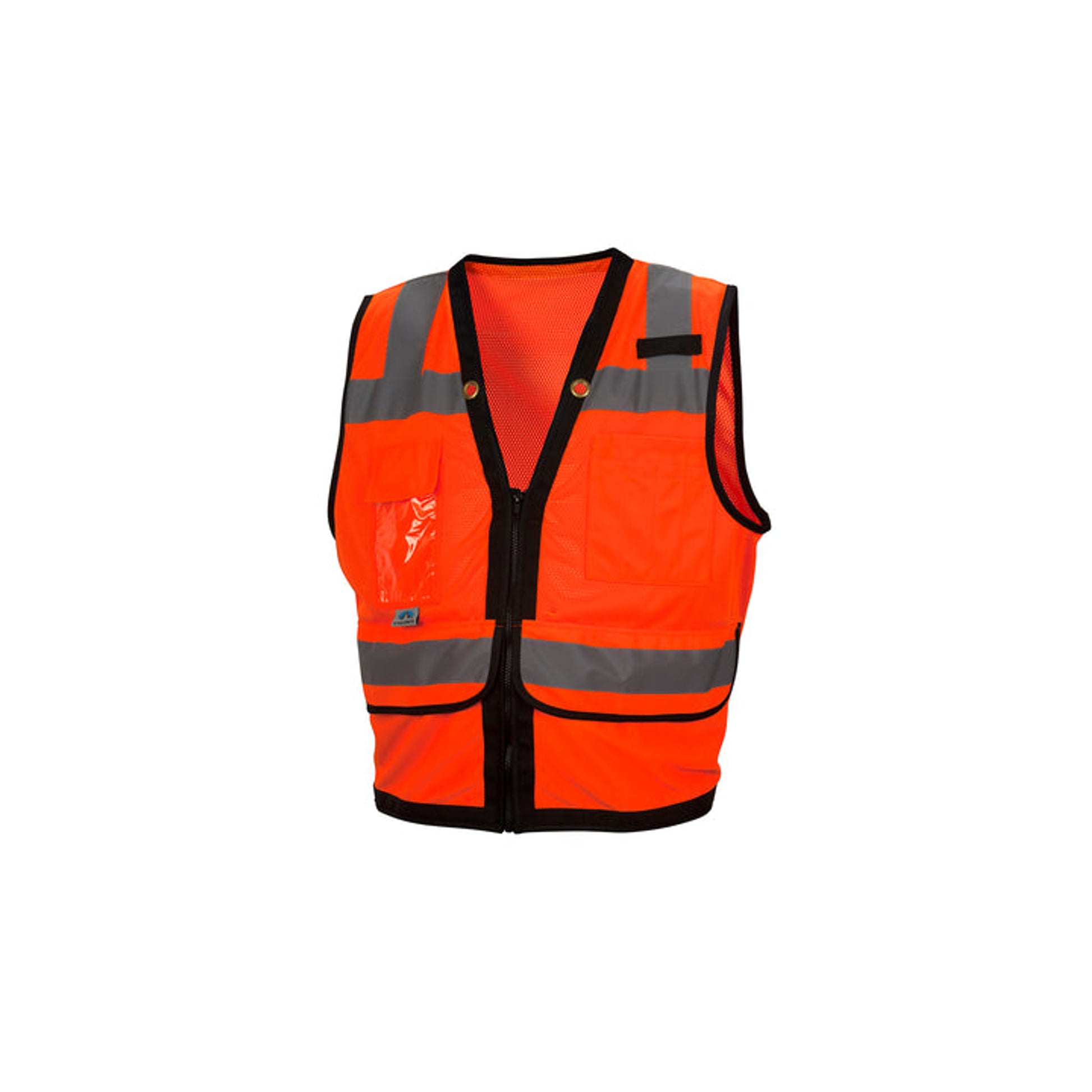 Pyramex - Vest - Hi-Viz Orange W/Black Trim 2" Reflective Striping W/Metal Grommet Collar & Zipper Front Closure