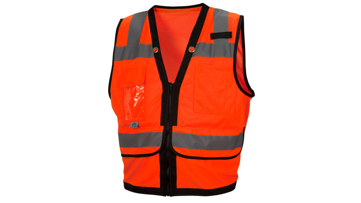 Pyramex - Vest - Hi-Viz Orange W/Black Trim 2" Reflective Striping W/Metal Grommet Collar & Zipper Front Closure