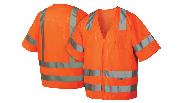 Pyramex - Vest - Hi-Viz Orange 2" Reflective Striping W/ Sleeves & Zipper Front Closure