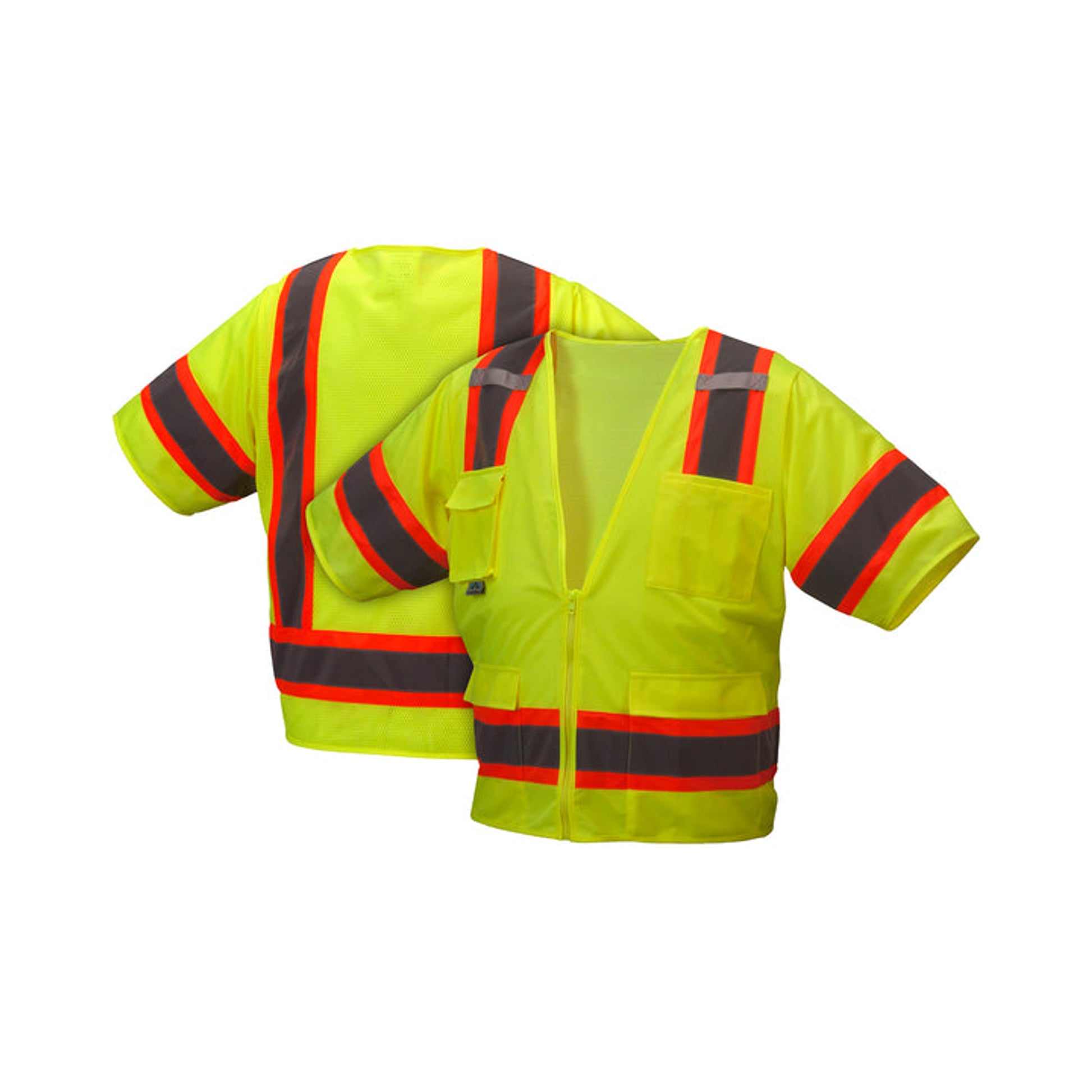 Pyramex - Vest - Hi-Viz Lime - Zipper Front Closure Class 3 W/2" Reflective Striping & 4" Contrast Trim