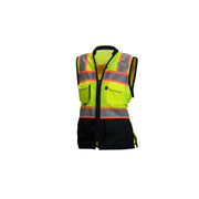 Pyramex-Women Vest-Class 2 Contrast Trim - Lime-W/Black Bottom - Cinch Waist - 2'' Reflective Stripe - Zipper Front Closure & Contrasting Color Trim
