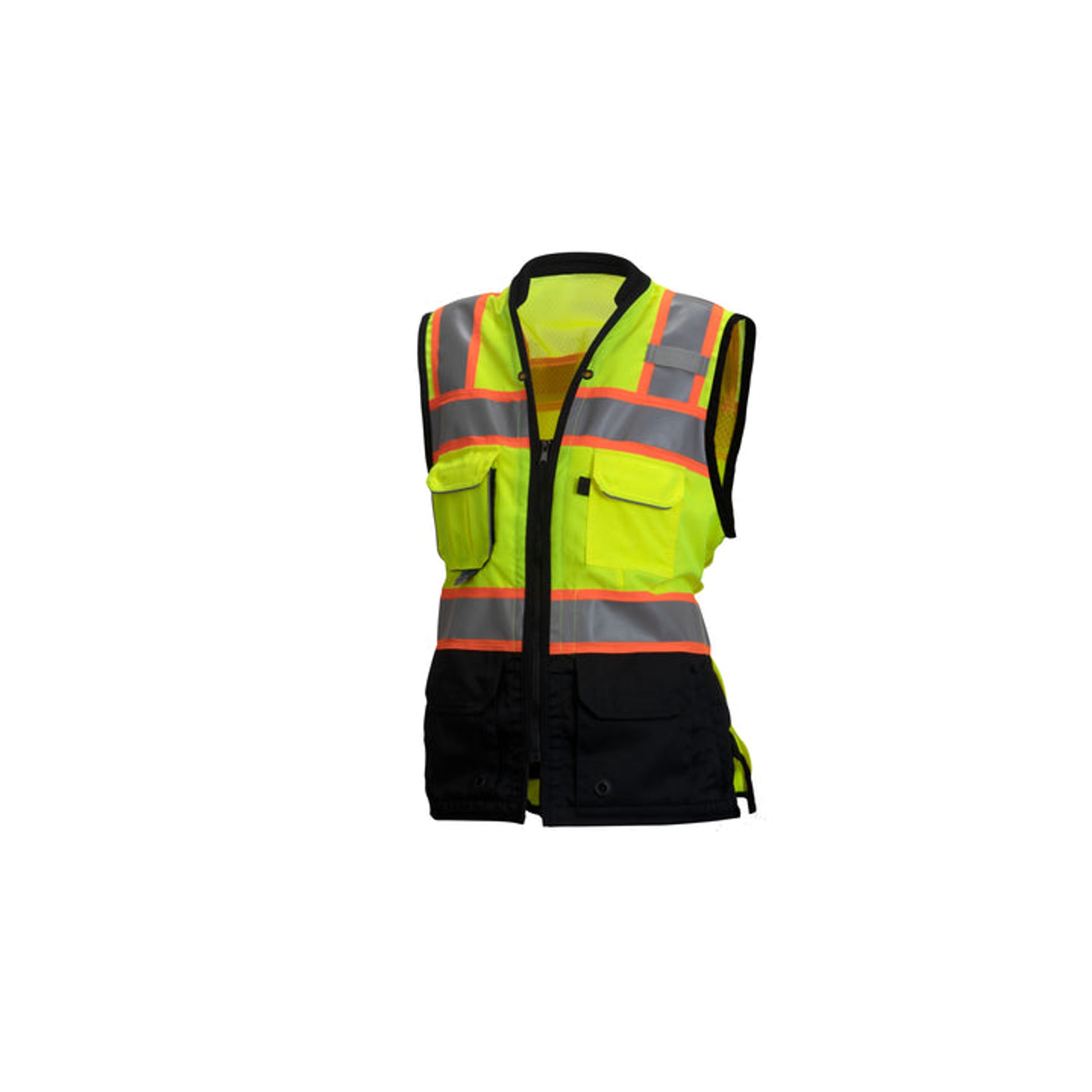 Pyramex-Women Vest-Class 2 Contrast Trim - Lime-W/Black Bottom - Cinch Waist - 2'' Reflective Stripe - Zipper Front Closure & Contrasting Color Trim