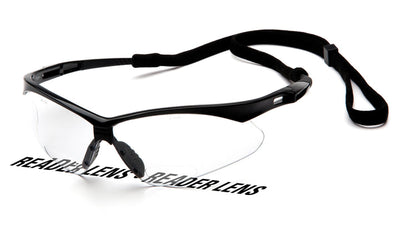 Pyramex PMXTREME Readers Black Frame/Clear +2.0 Reader Lens With Black Cord Safety Eyewear