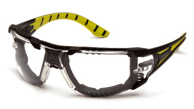 Pyramex Endeavor Plus Black Green Foam Padded Frame/Clear H2Max Anti-Fog Lens Safety Eyewear
