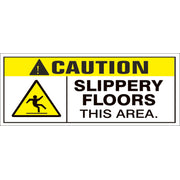CAUTION SLIPPERY FLOORS THIS AREA WITH PICTO - REINFORCED WHITE VINYL - CAUTION SLIPPERY FLOORS THIS AREA WITH PICTO - REINFORCED WHITE VINYL, 48x120, Banner