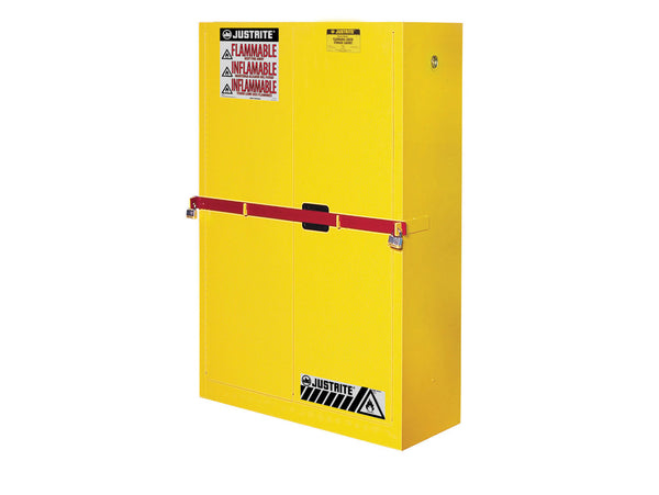 Justrite High Security Flammables Safety Cabinet W/Steel Bar - Cap. 45 Gals. - 2 Shelves - 2 S/C Doors - Yellow - SC29884Y