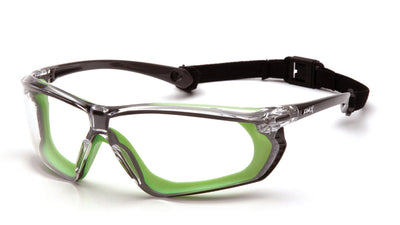 Pyramex Crossovr Gray-Lime Frame/Clear H2X Anti-Fog Lens Safety Eyewear