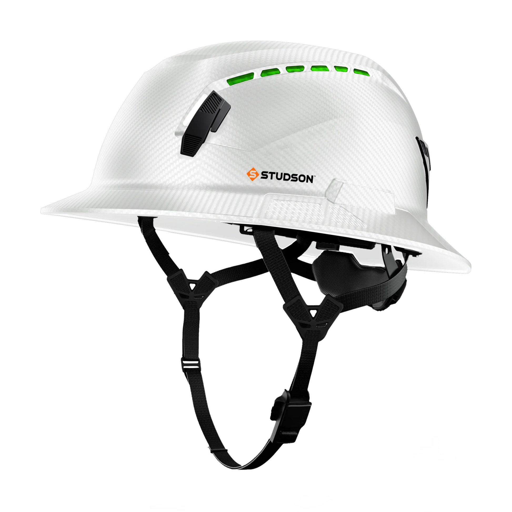 Studson SHK-1 Vented Full Brim Class C Type II - White Carbon HD Safety Helmet