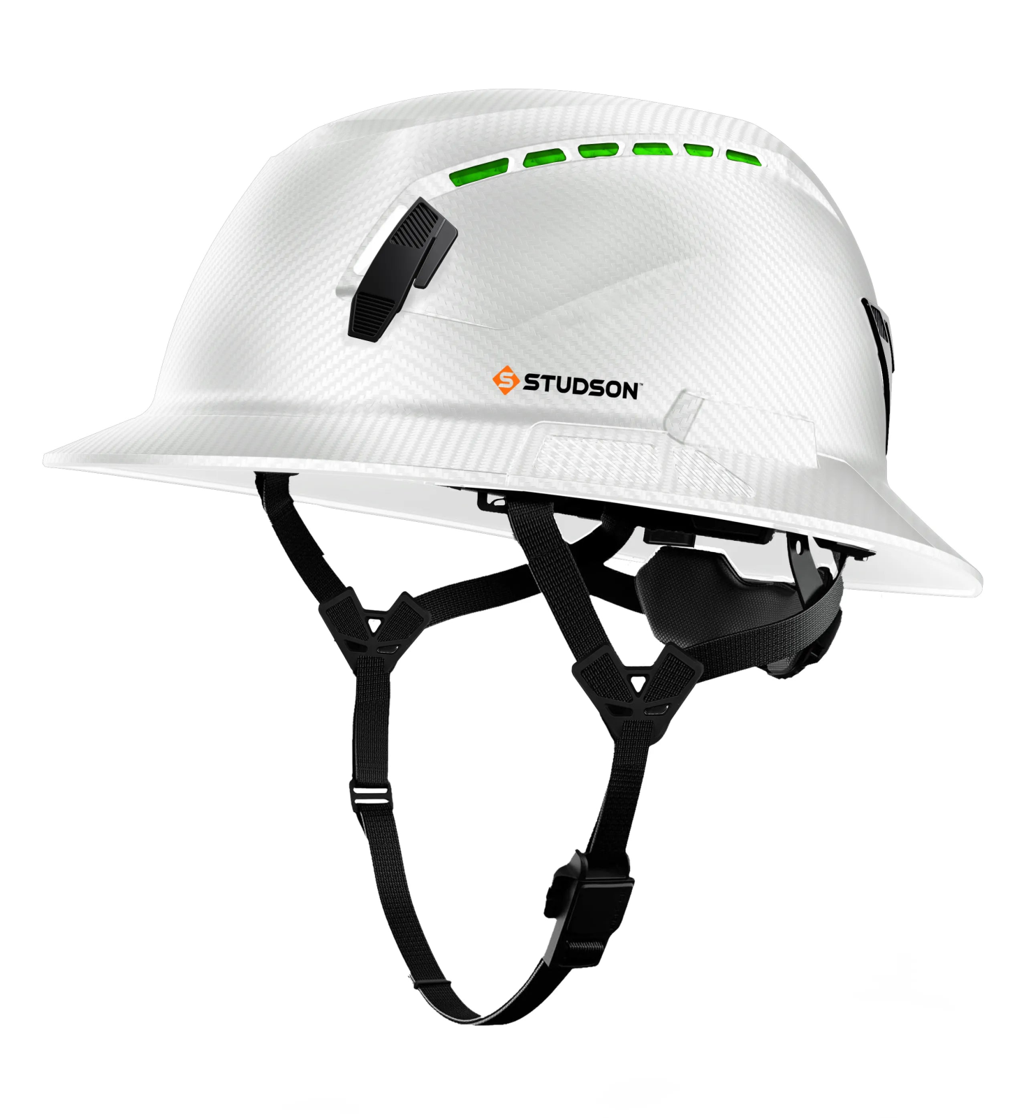 Studson SHK-1 Vented Full Brim Class C Type II - White Carbon HD Safety Helmet