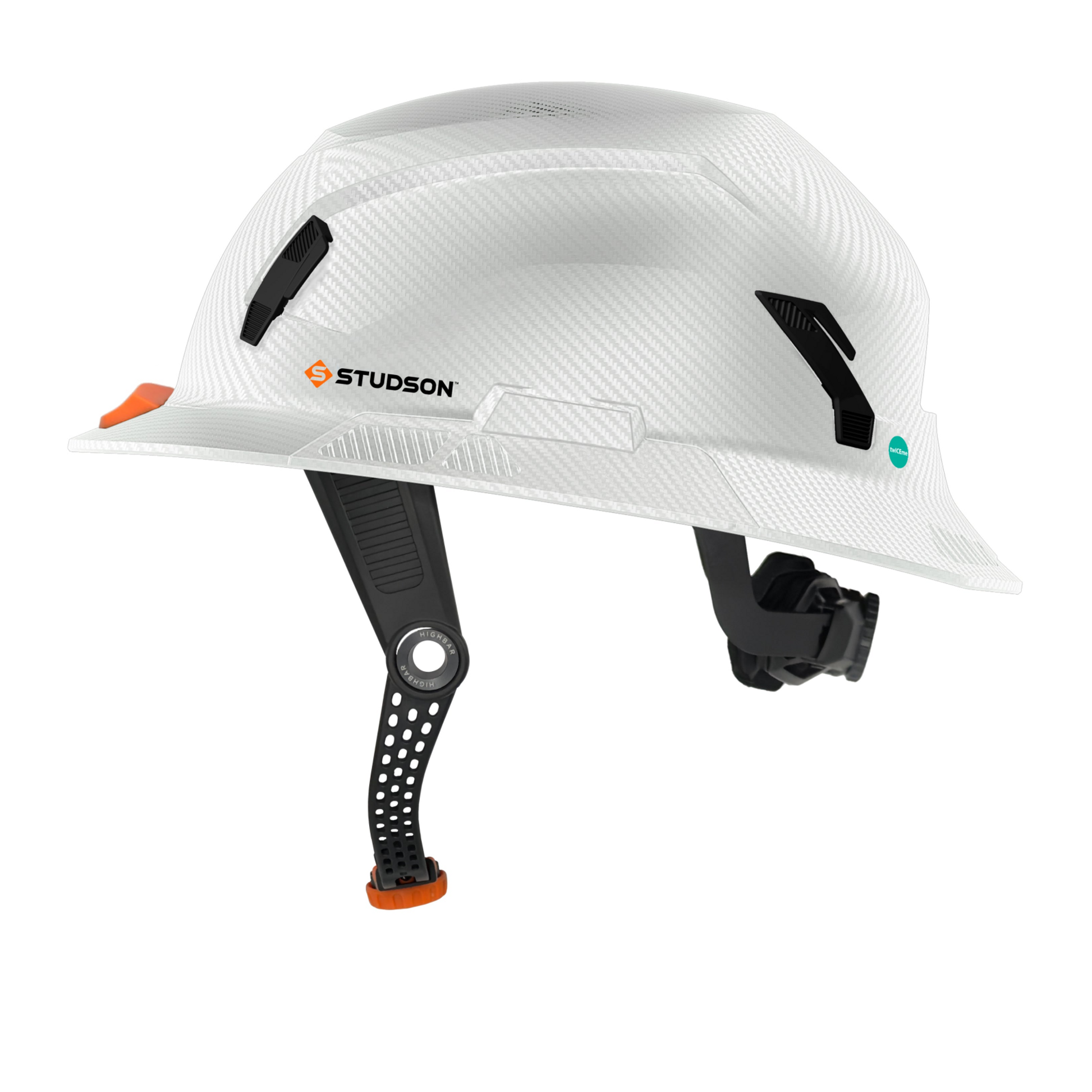 Studson Full Brim Non-Vented - HD White Carbon Type II  Orange HighBar - SHK1-FB-EWCF-OHB