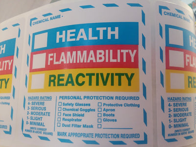 HAZARDOUS CHEMICAL LABEL - HEALTH FLAMMABILITY REACTIVITY - SHIPPING LABEL ROLL