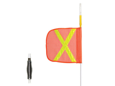 Warning Whip - Heavy Duty - Super Whip - 8' - Lighted - 12" Orange Flag - Yellow X - Solid White 12 LED - SW8W