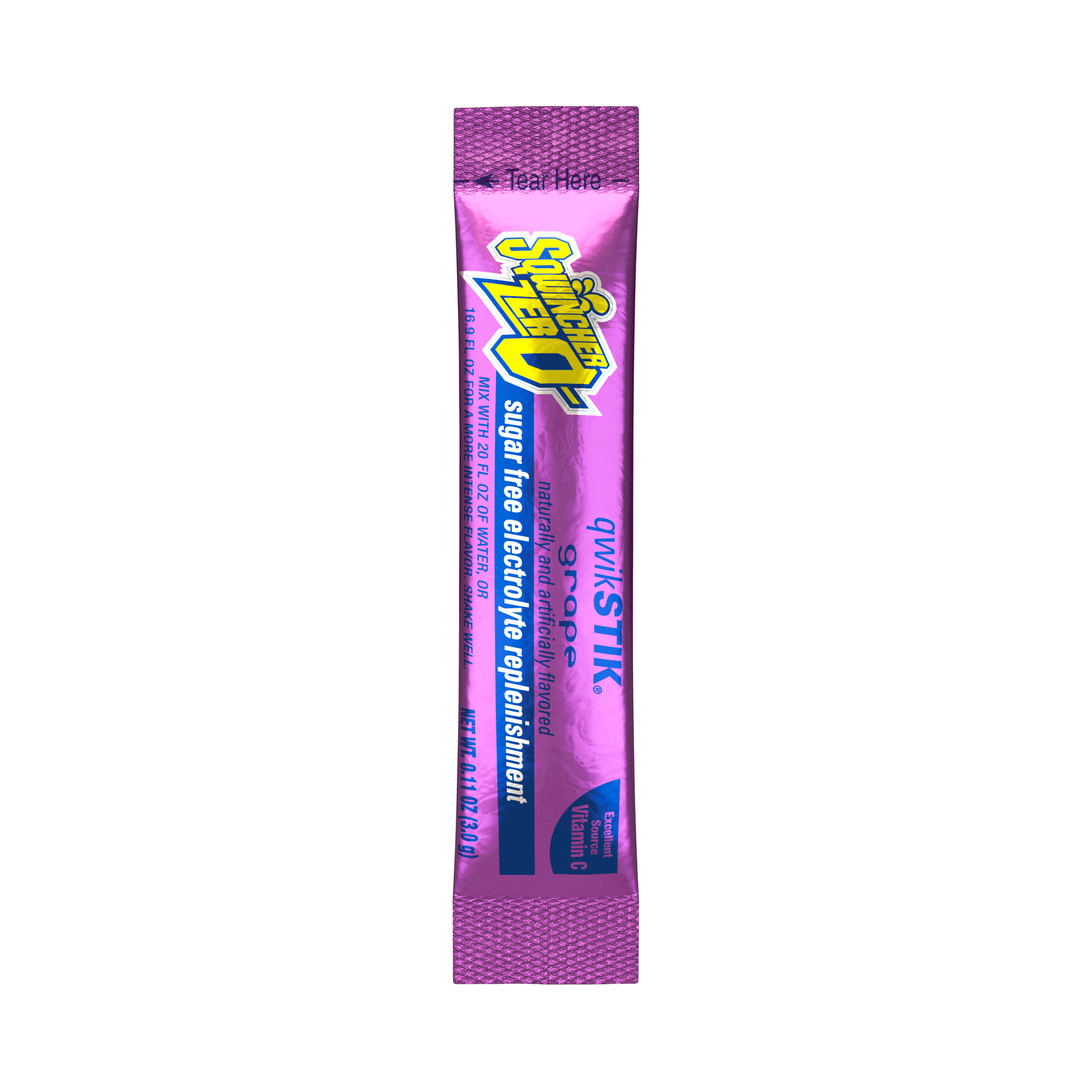 Sqwincher Qwik Stik Zero Sugar Free Single Serve 20 oz Yield Packs - Grape - 50/Bag - 159060107
