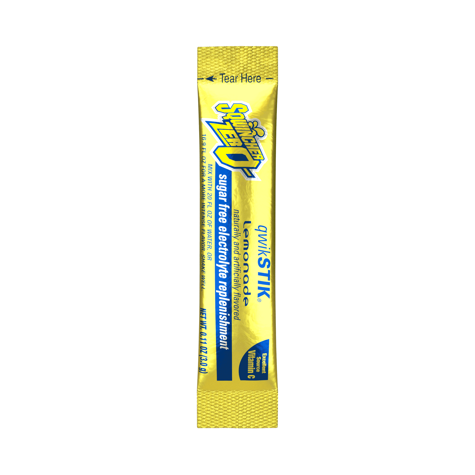 Sqwincher Qwik Stik Zero Sugar Free Single Serve 20 oz Yield Packs - Lemonade - 50/Bag - 159060103
