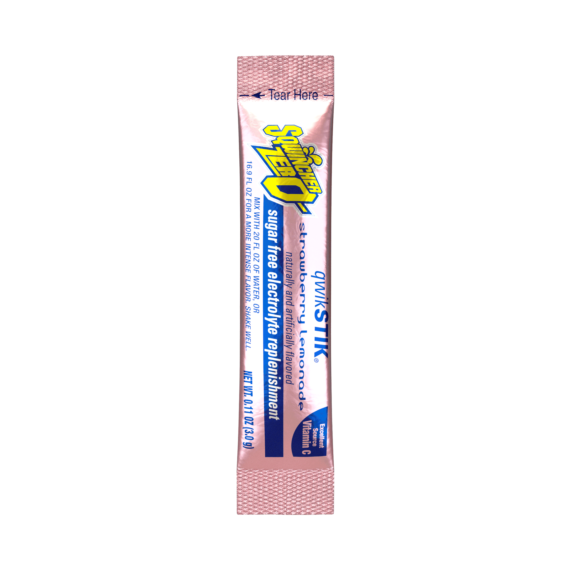 Sqwincher Qwik Stik Zero Sugar Free Single Serve 20 oz Yield Packs - Strawberry Lemonade - 50/Bag - 159060099