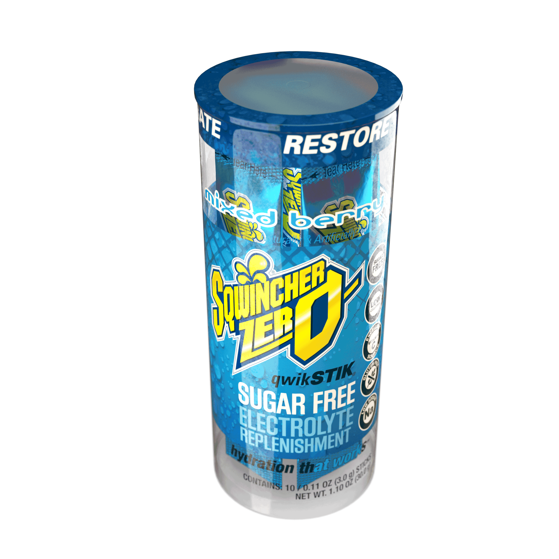 Sqwincher Qwik Stik Zero Sugar Free Single Serve 20 oz Yield Tubes- Assorted Flavors- 10/tube - 159060119