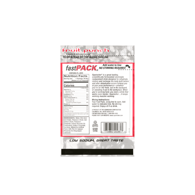 Sqwincher FastPack Zero Single Serve, 0.6 oz Packs, 6 oz Yield, Fruit Punch, 4 Boxes/50 Each, Sugar Free - 015501