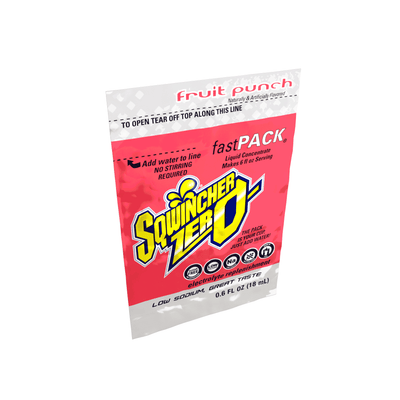 Sqwincher FastPack Zero Single Serve, 0.6 oz Packs, 6 oz Yield, Fruit Punch, 4 Boxes/50 Each, Sugar Free - 015501