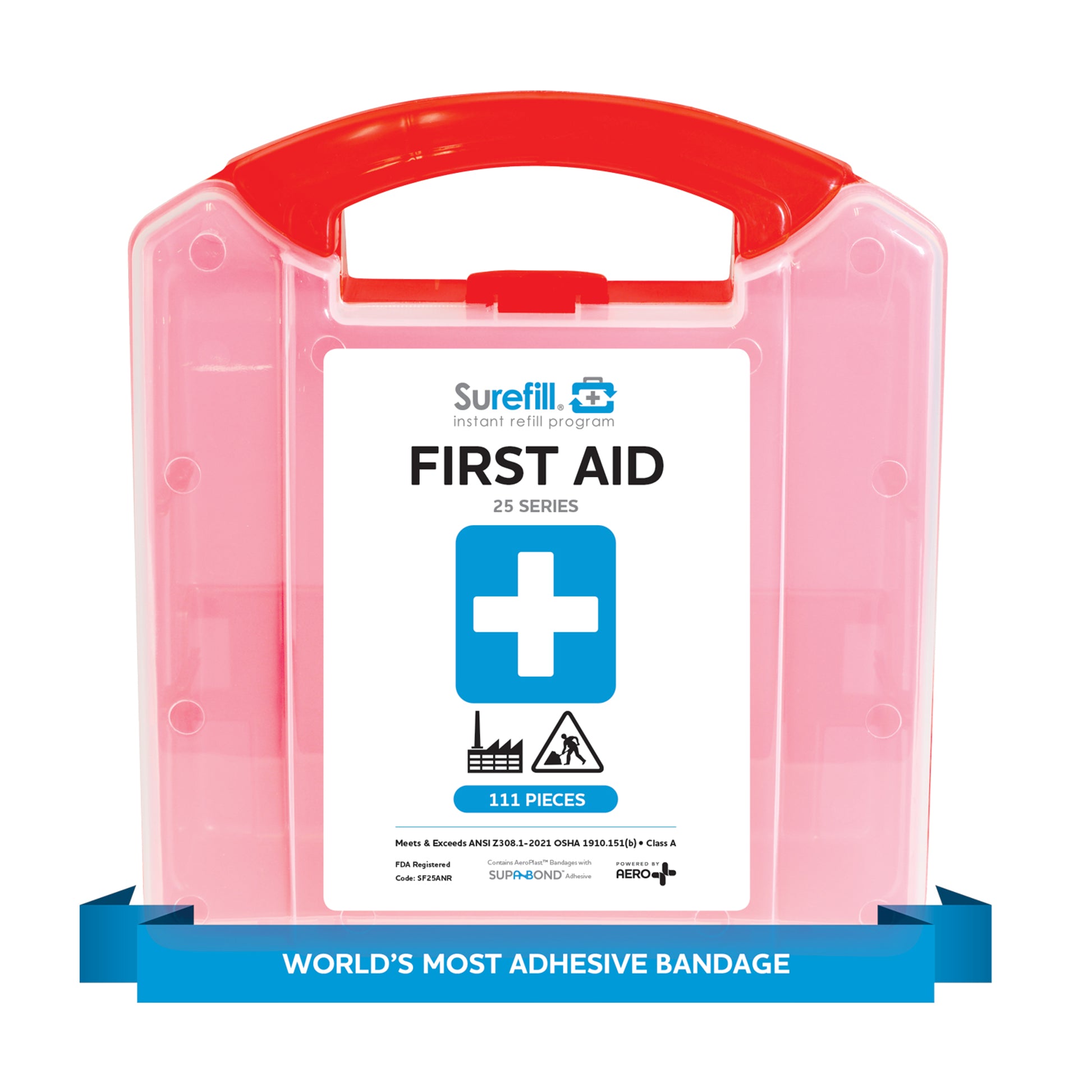 AERO SUREFILL 25 ANSI 2021 A+ First Aid Kit - Retail Plastic Case - SF25ANR