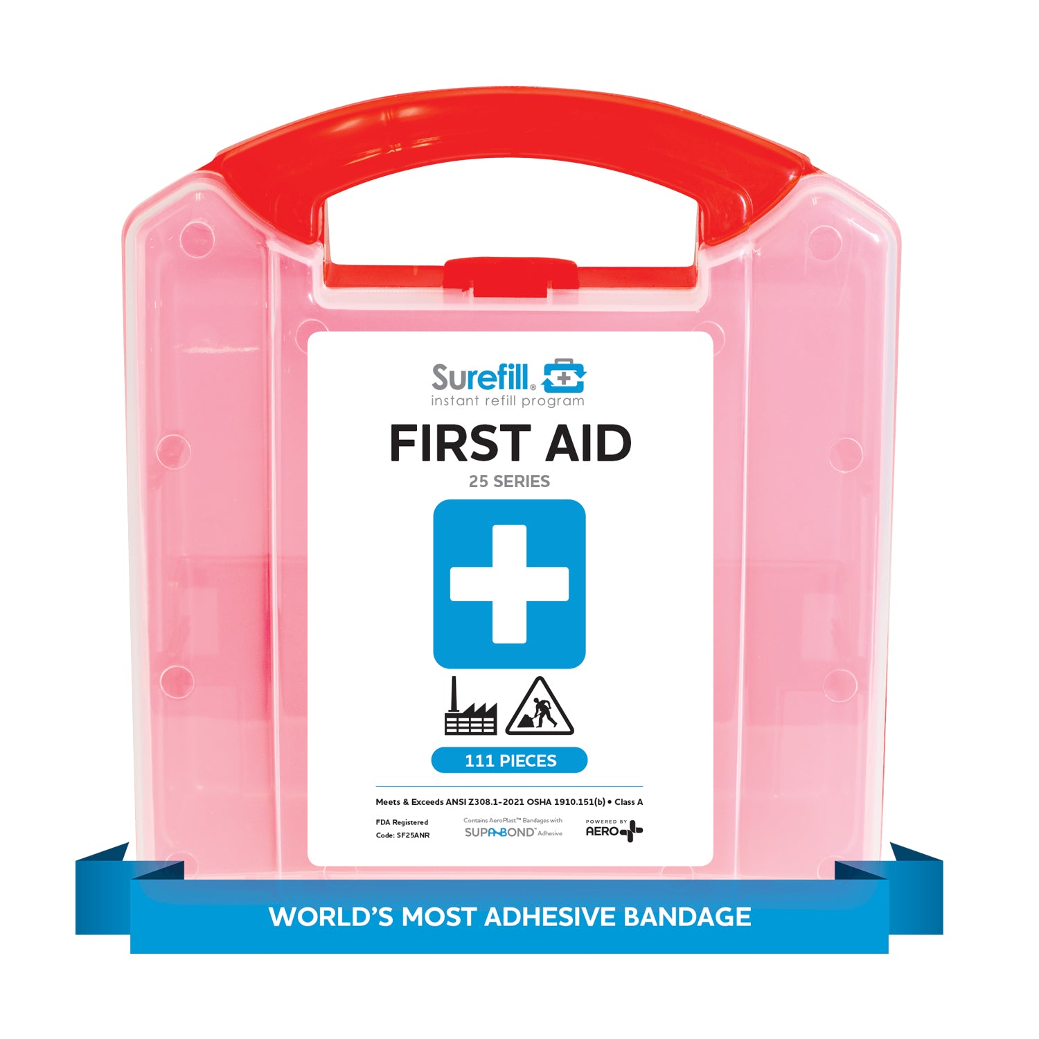 AERO SUREFILL 25 ANSI 2021 A+ First Aid Kit - Retail Plastic Case - SF25ANR