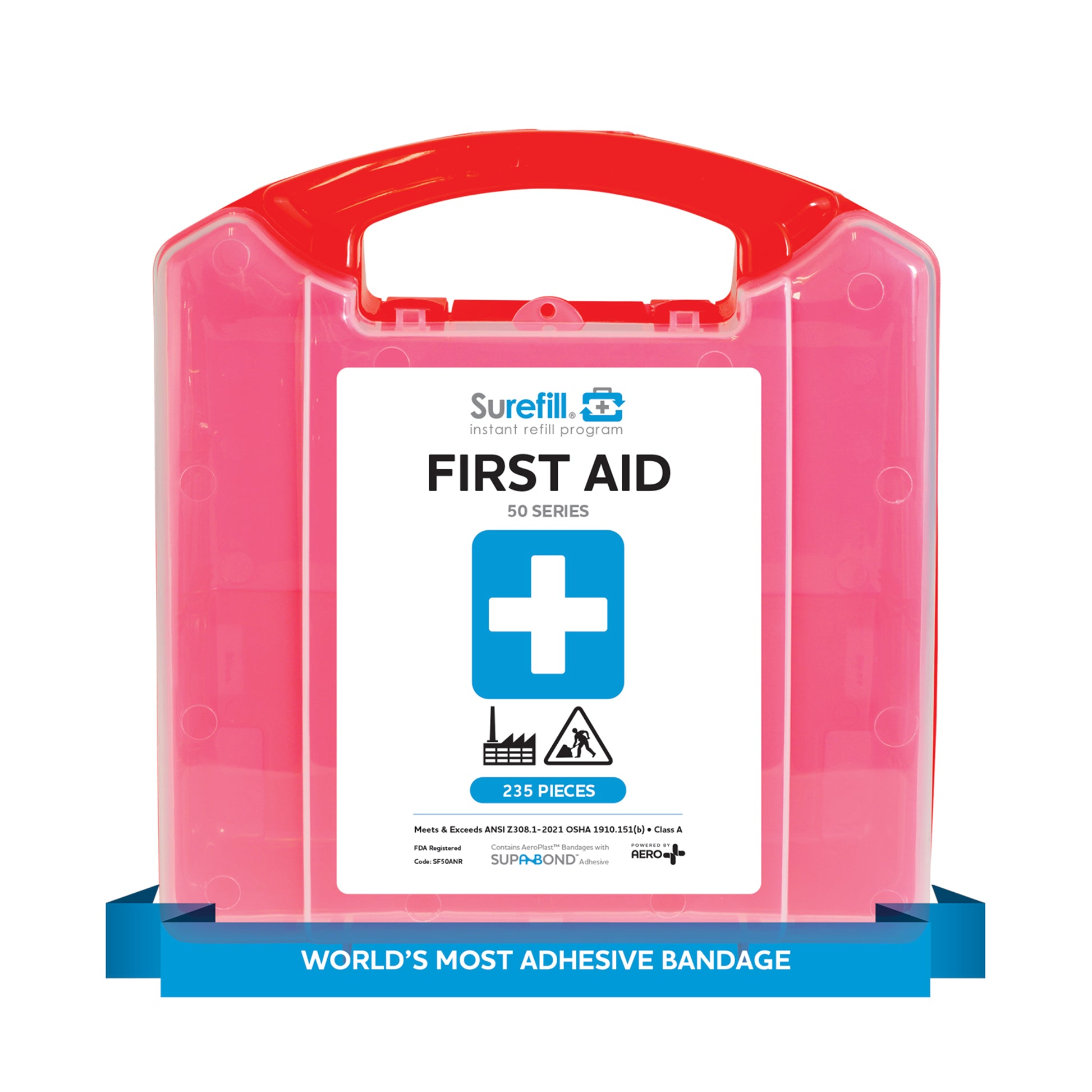 AERO SUREFILL 50 ANSI 2021 A+ First Aid Kit - Retail Plastic Case - SF50ANR