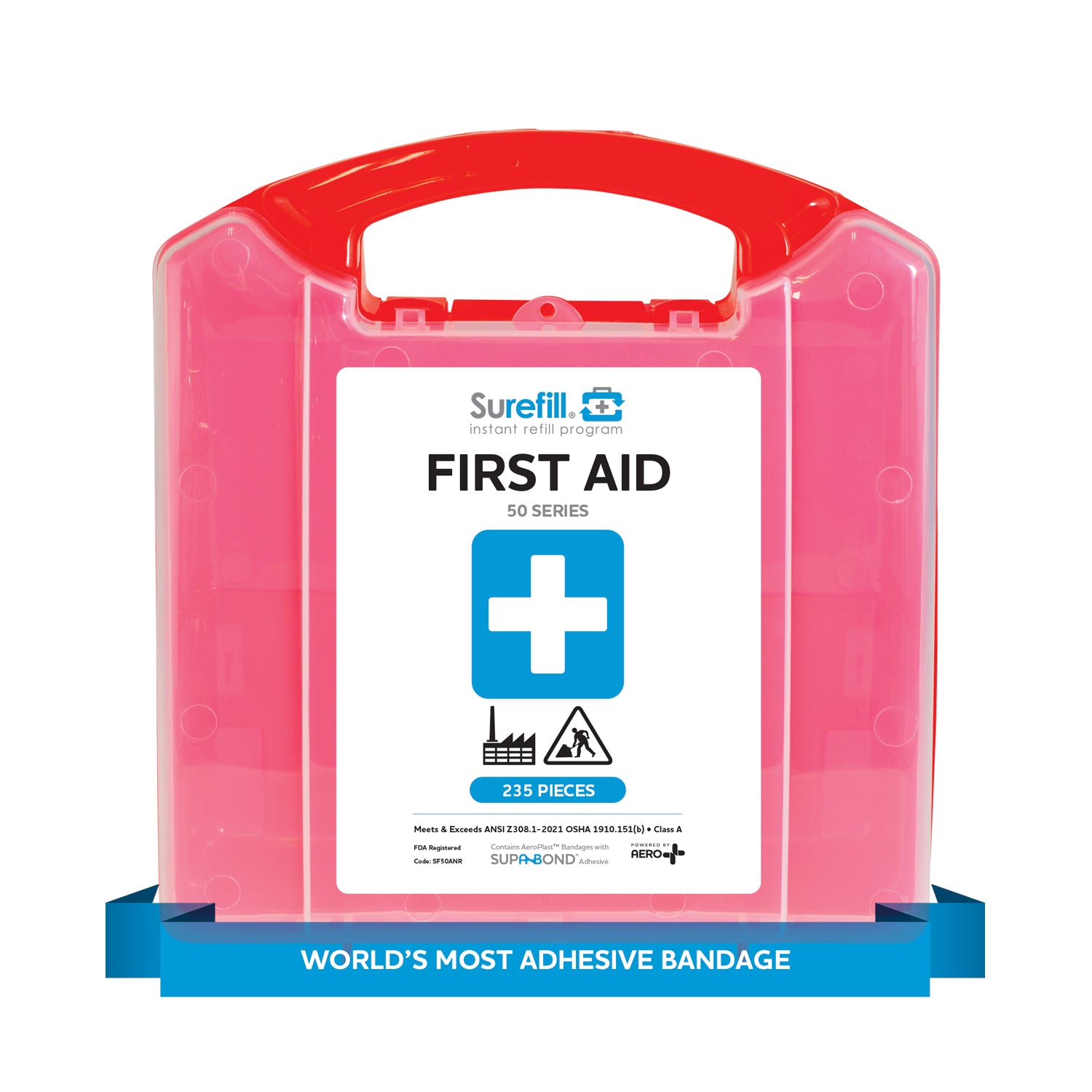 AERO SUREFILL 50 ANSI 2021 A+ First Aid Kit - Retail Plastic Case - SF50ANR