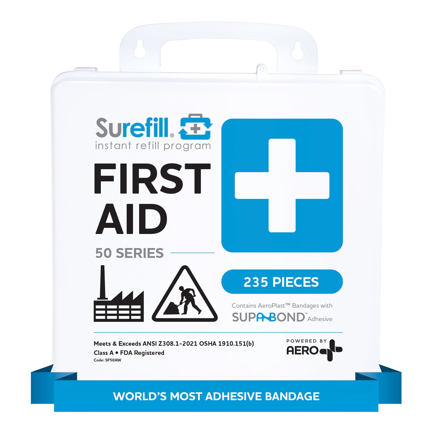 AERO SUREFILL 50 ANSI 2021 A+ First Aid Kit - Weatherproof Plastic Case  - SF50AW