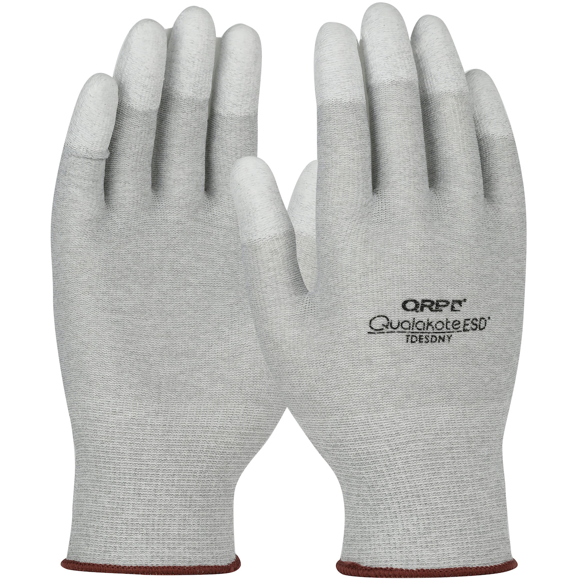 QRP Qualakote Seamless Knit Nylon/Carbon Fiber Electrostatic Dissipative (ESD) Glove w/Polyurethane Coated Grip on Fingertips - Gray - 1/CS - TDESDNY