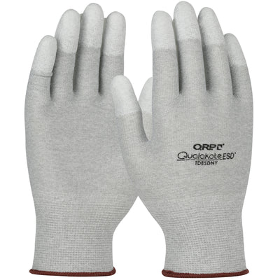 QRP Qualakote Seamless Knit Nylon/Carbon Fiber Electrostatic Dissipative (ESD) Glove w/Polyurethane Coated Grip on Fingertips - Gray - 1/CS - TDESDNY