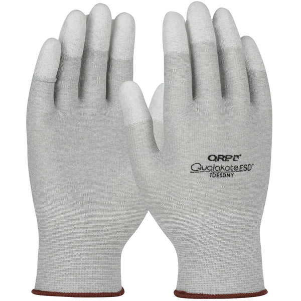 QRP Qualakote Seamless Knit Nylon/Carbon Fiber Electrostatic Dissipative (ESD) Glove w/Polyurethane Coated Grip on Fingertips - Gray - 1/CS - TDESDNY
