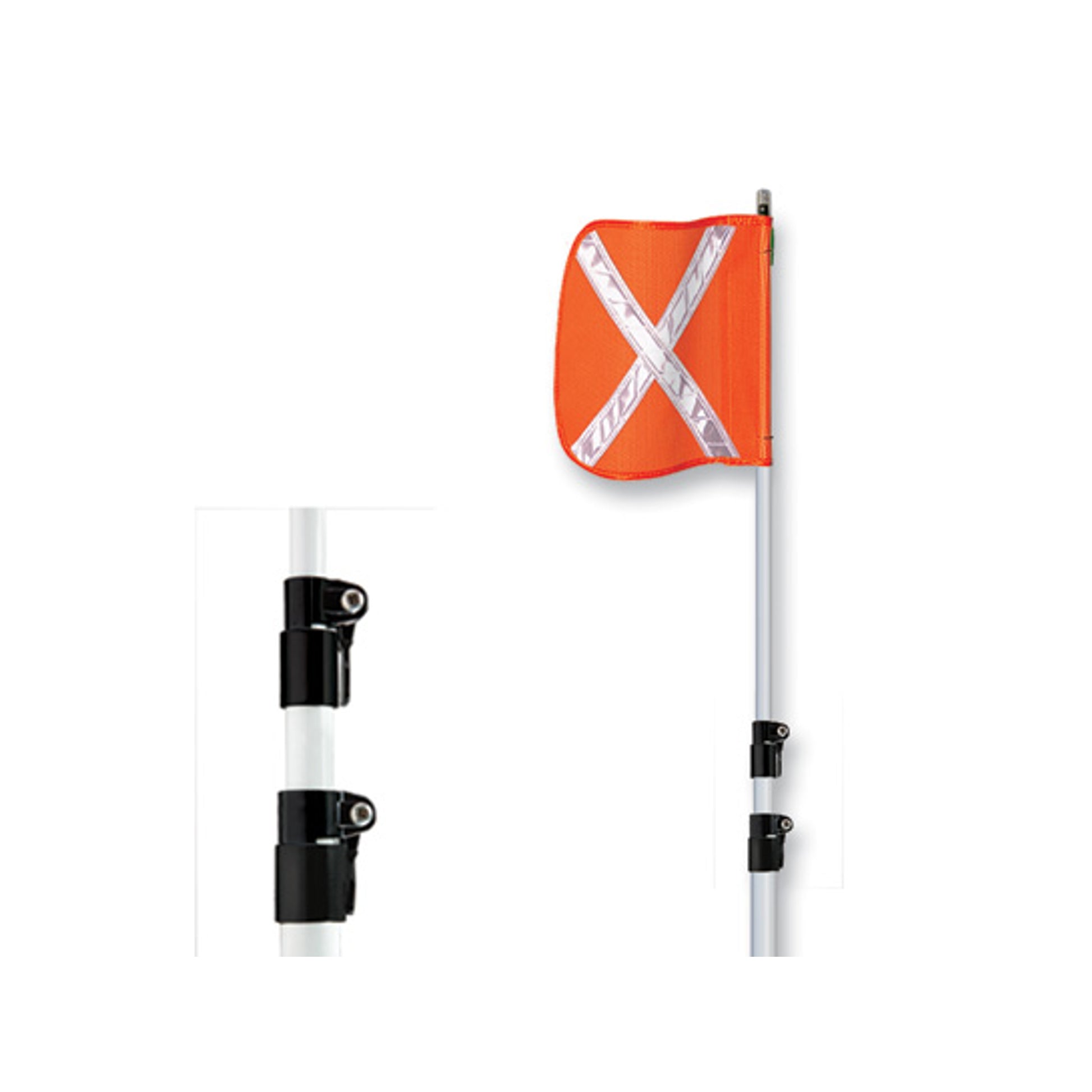 Warning Whip - General Purpose - Telescoping Pole - 21' - Non-Lighted - 16" Orange Flag - White X - TP21X-16-O