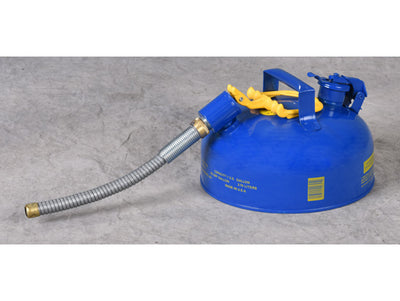 Justrite Type II Steel Safety Can for Combustibles - 1 Gallon - 7/8" Metal Hose - Blue - U211SB