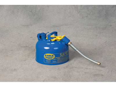 Justrite Type II Steel Safety Can for Kerosene - 2.5 Gallon - 5/8" Metal Hose - Blue - U226SX5B