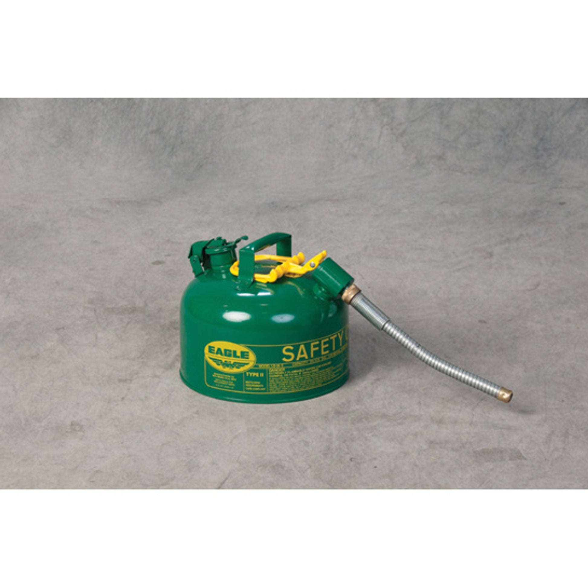 Eagle Type II Steel Safety Can for Combustibles - 2.5 Gallon - 5/8" Metal Hose - Green - U226SX5G