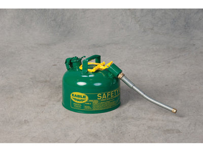 Justrite Type II Steel Safety Can for Combustibles - 2.5 Gallon - 5/8" Metal Hose - Green - U226SX5G
