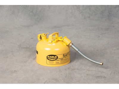 Justrite Type II Steel Safety Can for Diesel - 2.5 Gallon - 7/8" Metal Hose - Yellow - U226SY