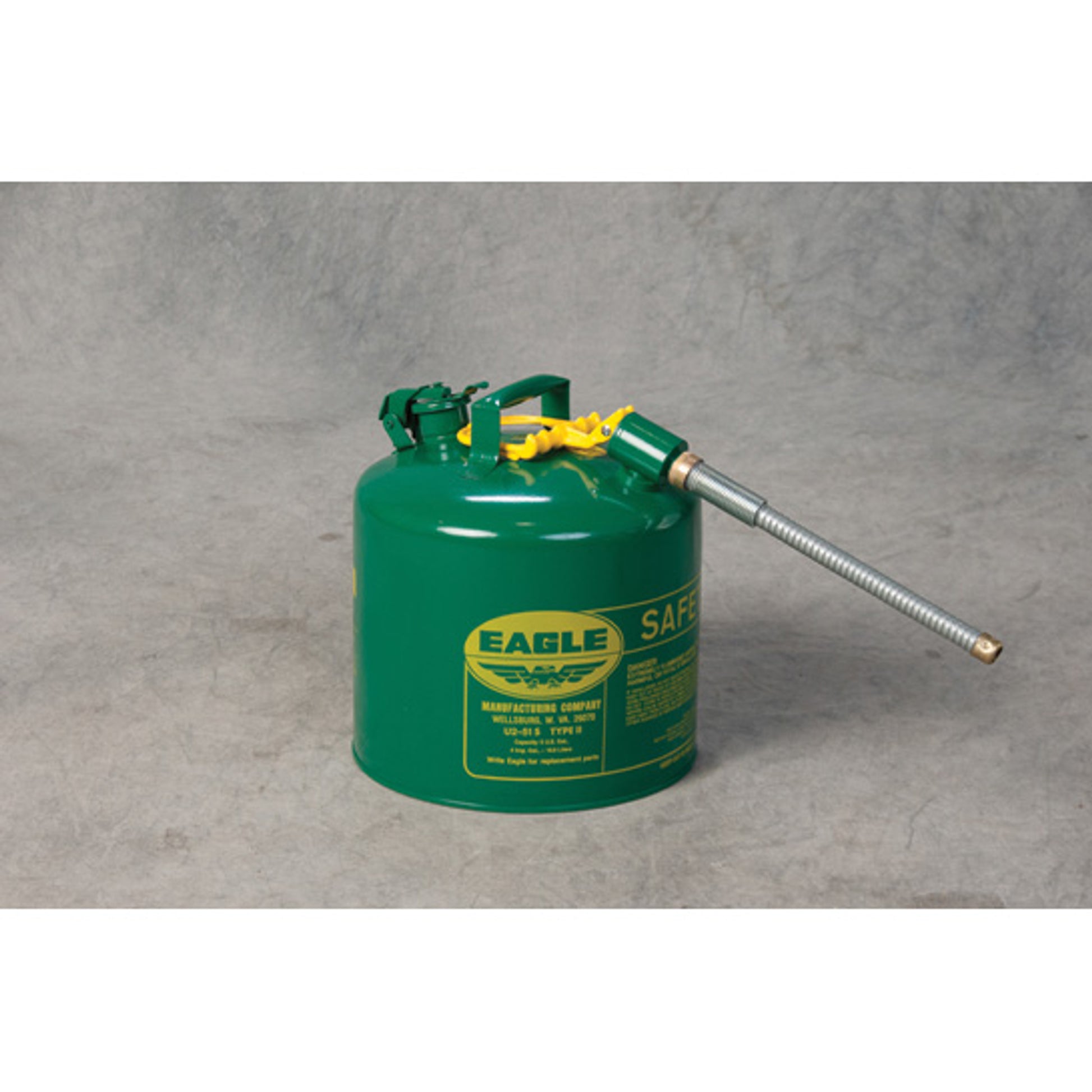 Eagle Type II Steel Safety Can for Combustibles - 5 Gallon - 7/8" Metal Hose - Green - U251SG