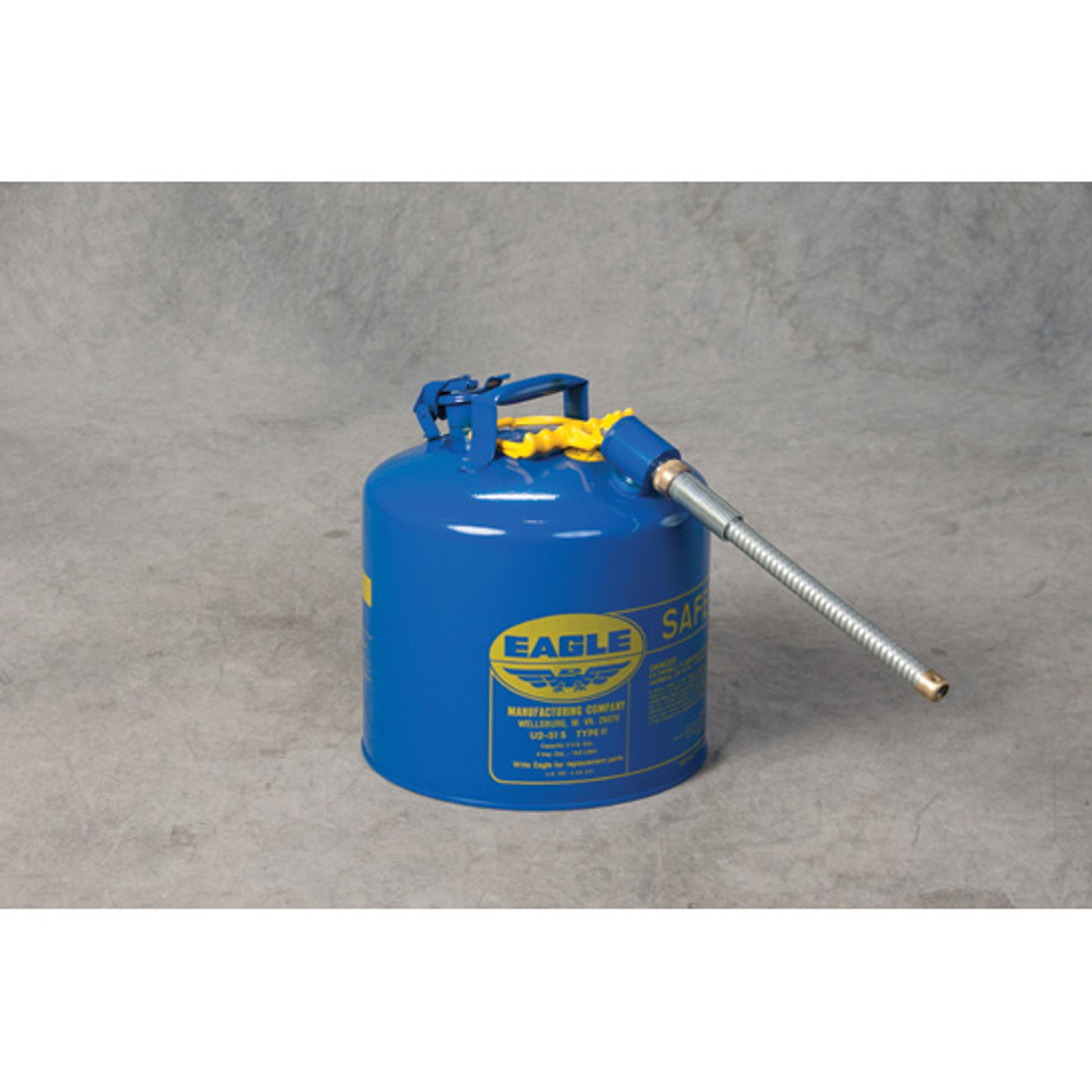 Eagle Type II Steel Safety Can for Kerosene - 5 Gallon - 5/8" Metal Hose - Blue - U251SX5B