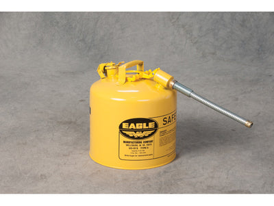 Justrite Type II Steel Safety Can for Diesel - 5 Gallon - 7/8" Metal Hose - Yellow - U251SY