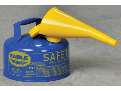 Justrite Type I Steel Safety Can for Kerosene - 1 Gallon - with Funnel - Flame Arrester - Blue - UI10FSB