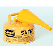 Eagle Type I Steel Safety Can for Diesel - 1 Gallon - with Funnel - Flame Arrester - Yellow - UI10FSY