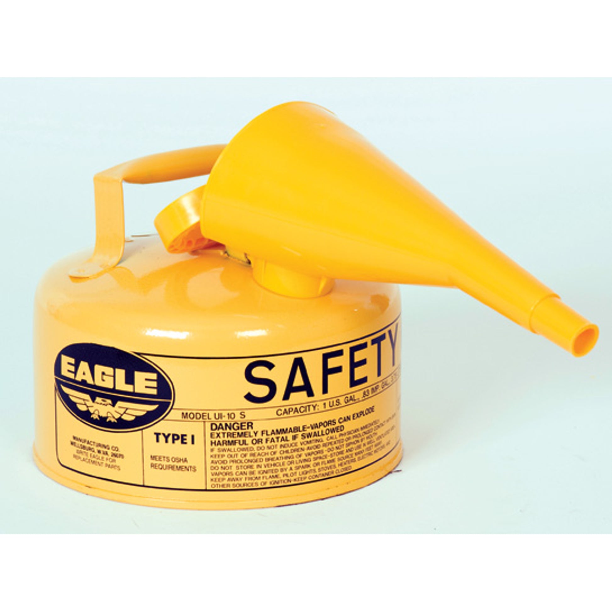 Eagle Type I Steel Safety Can for Diesel - 1 Gallon - with Funnel - Flame Arrester - Yellow - UI10FSY
