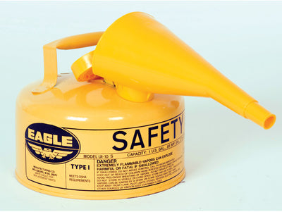 Justrite Type I Steel Safety Can for Diesel - 1 Gallon - with Funnel - Flame Arrester - Yellow - UI10FSY