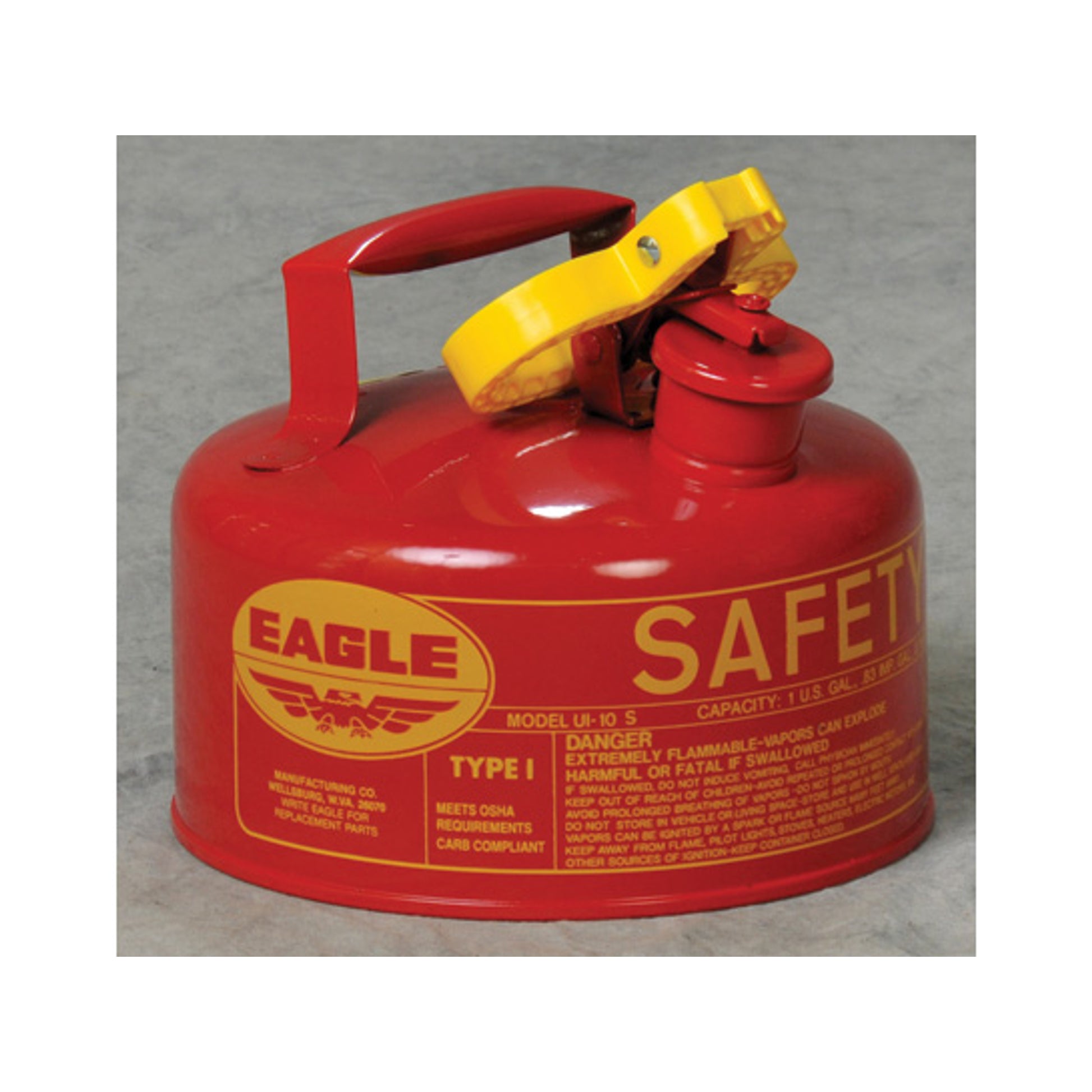 Eagle Type I Steel Safety Can for Flammables - 1 Gallon - Flame Arrester - Red - UI10S