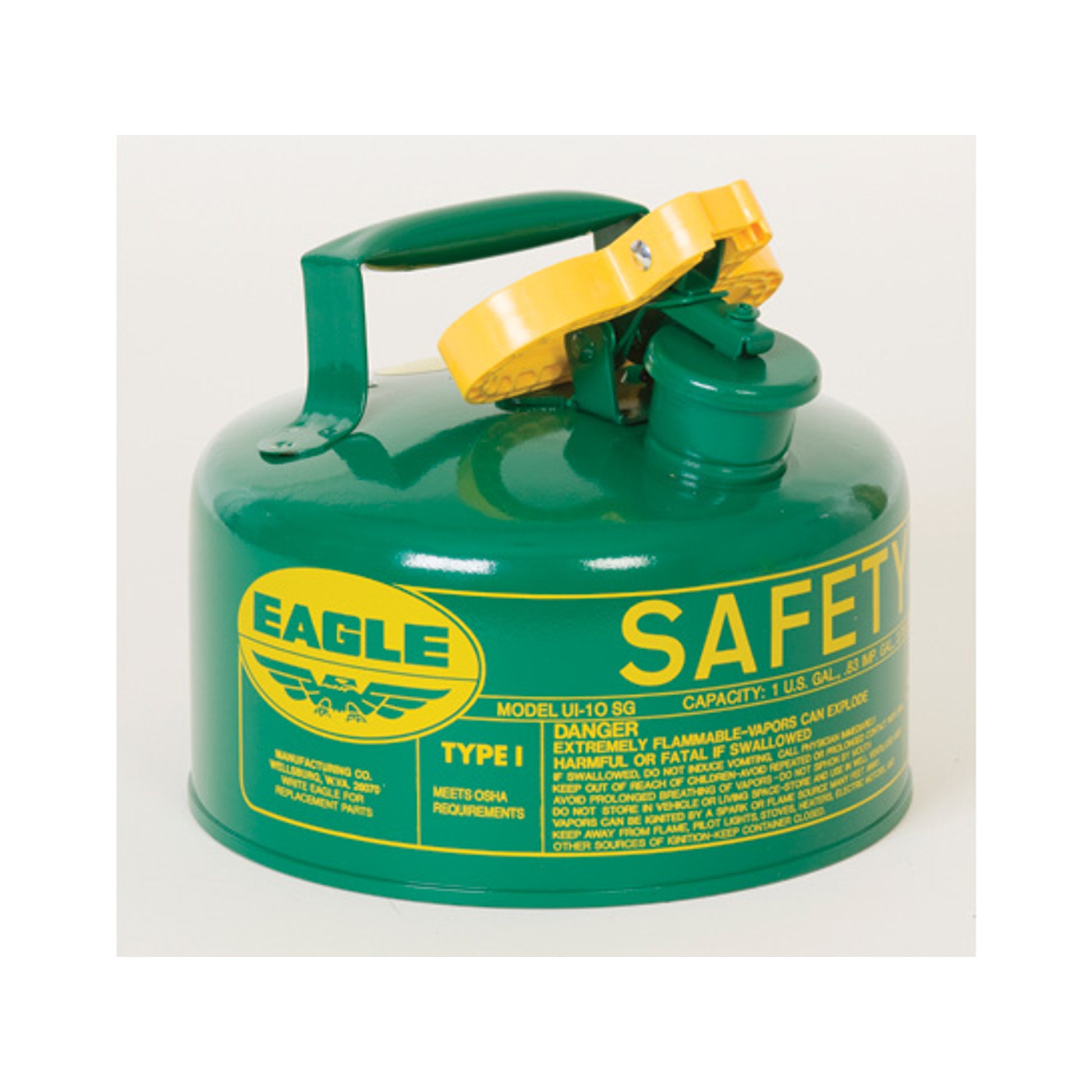 Eagle Type I Steel Safety Can for Combustibles - 1 Gallon - Flame Arrester - Green - UI10SG