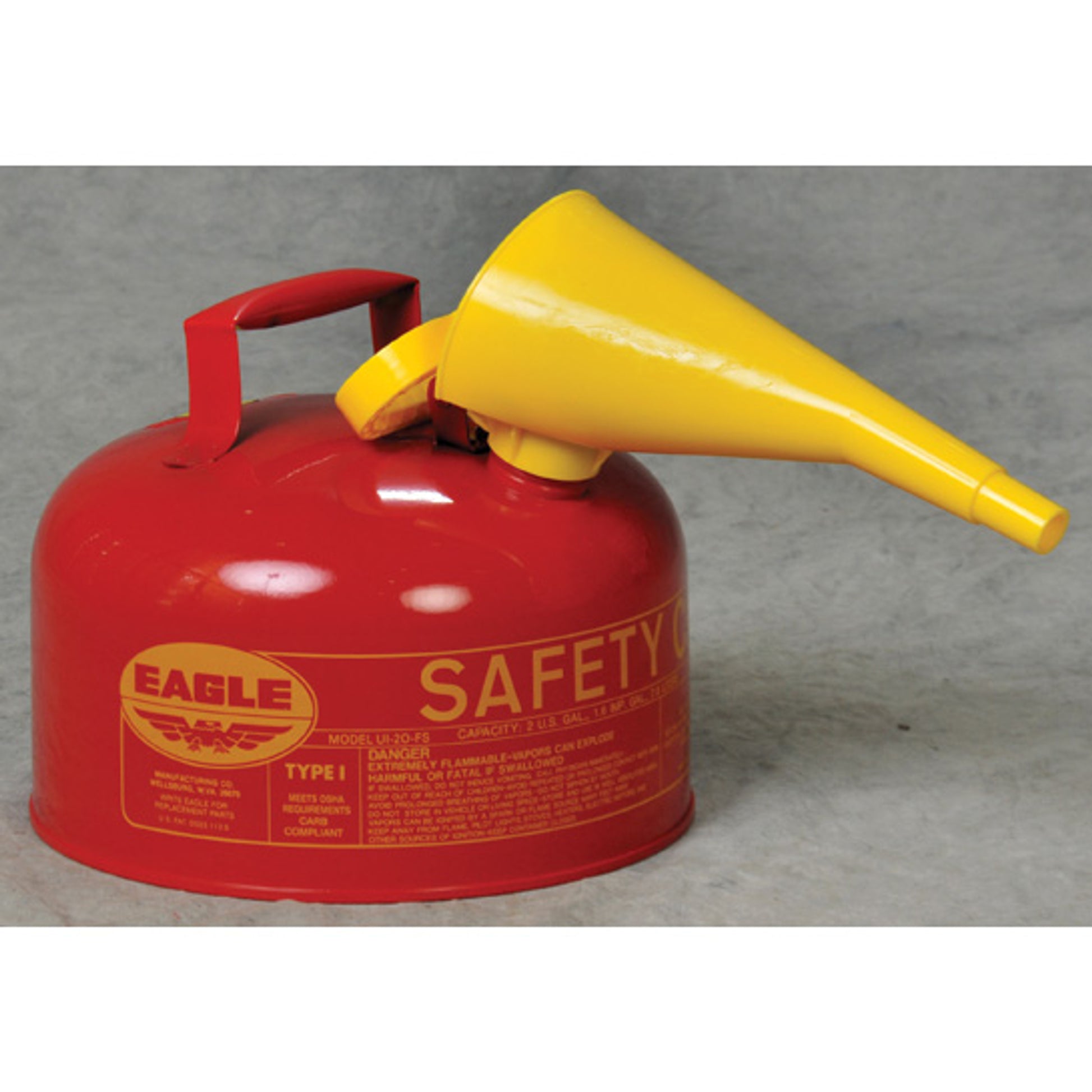 Eagle Type I Steel Safety Can for Flammables - 2 Gallon - with Funnel - Flame Arrester - Red - UI20FS